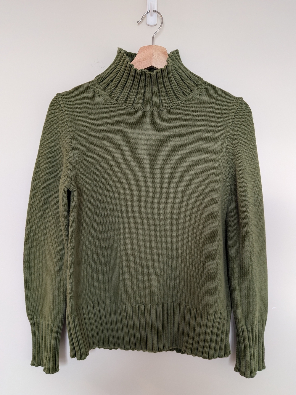 J. Crew 100% Cotton Olive Green Ribbed Turtleneck Sweater - Women